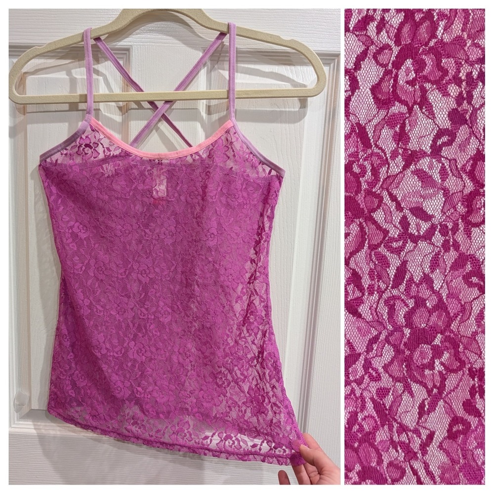 No Boundaries Juniors Y2K Sheer Mesh Lace Cami Tank M Festival Stretchy Bratz